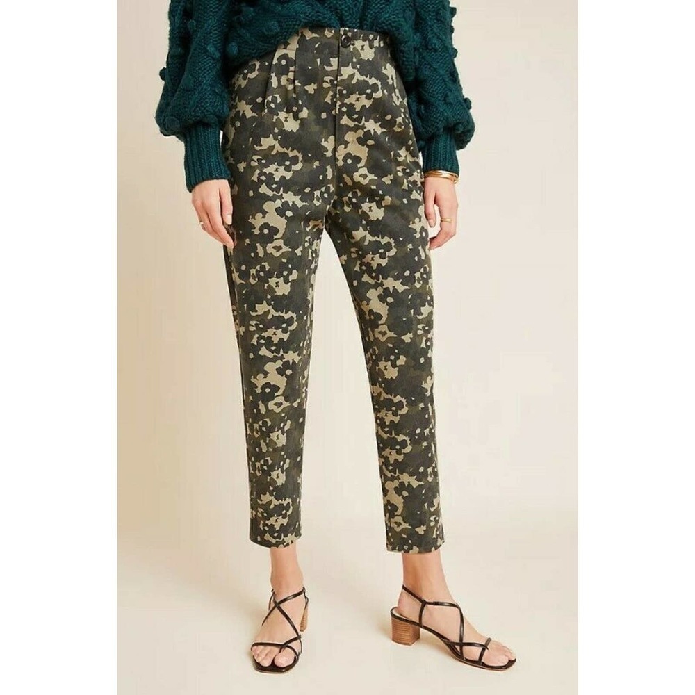 Anthropologie AMADI Floral Camo Trousers Small High Rise